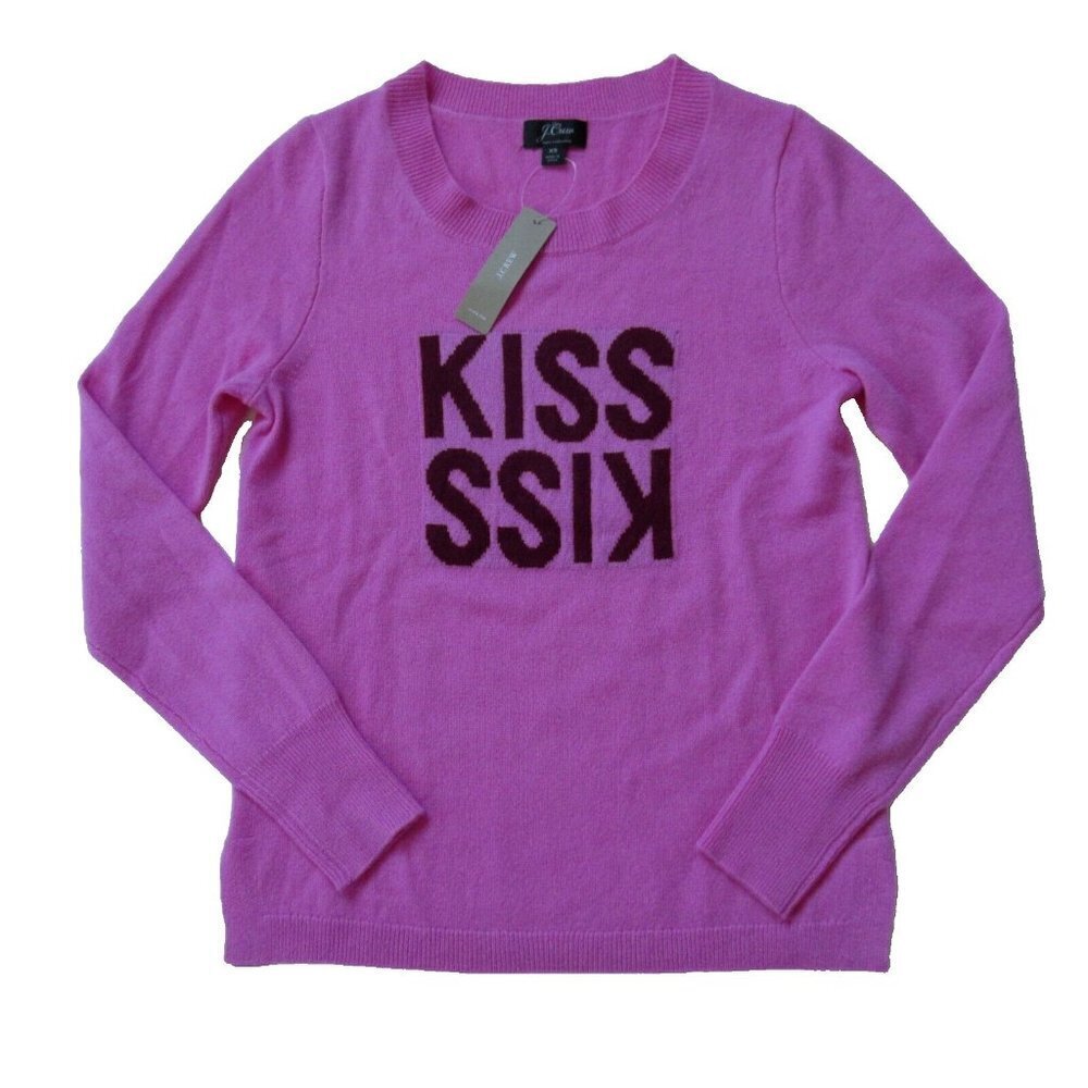 NWT J.Crew Everyday Cashmere in Kiss Vivid Fuchsia Burgundy Crewneck Sweater XS